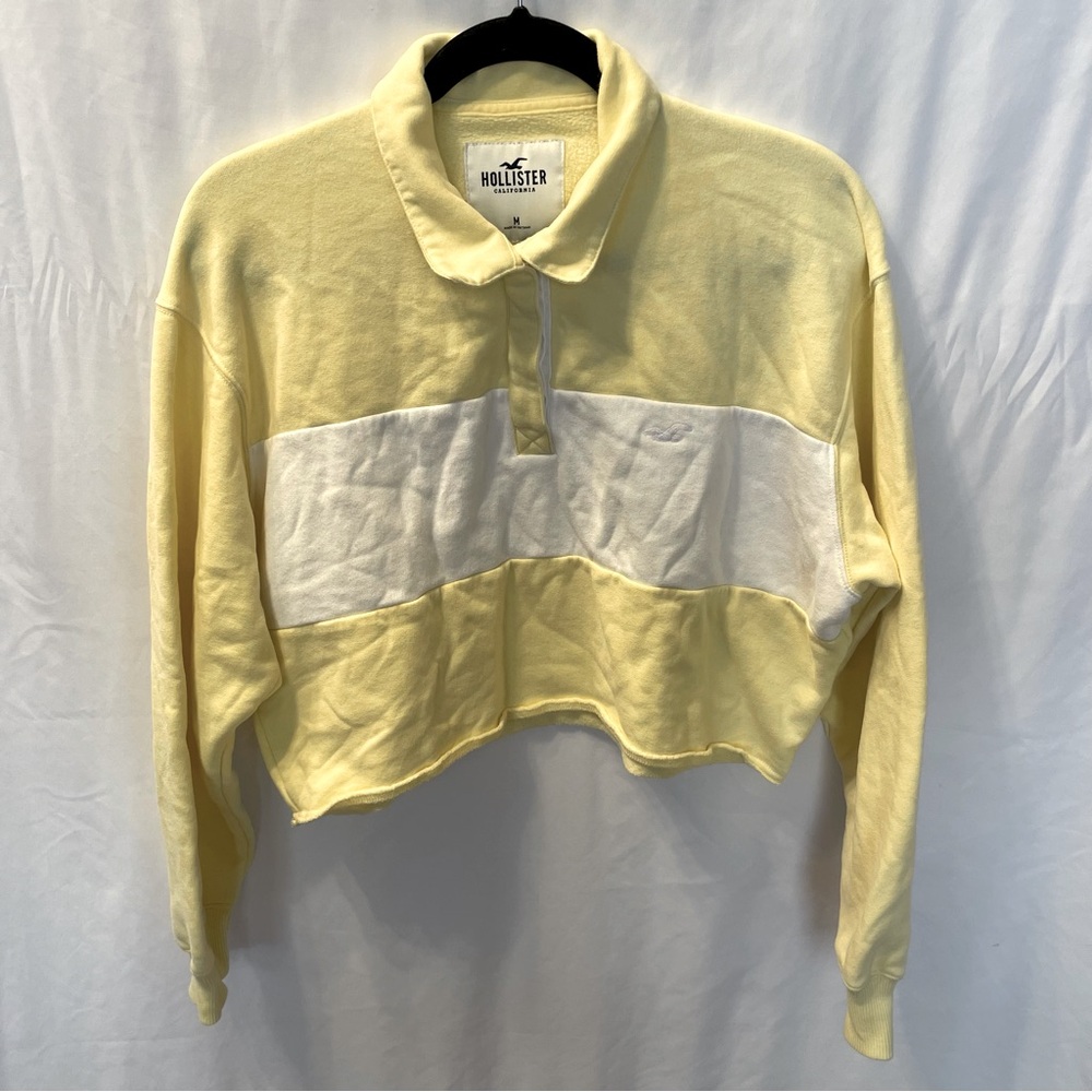 Hollister Long Sleeve Crop Rugby Polo Shirt Medium Pull Over Collared Academia